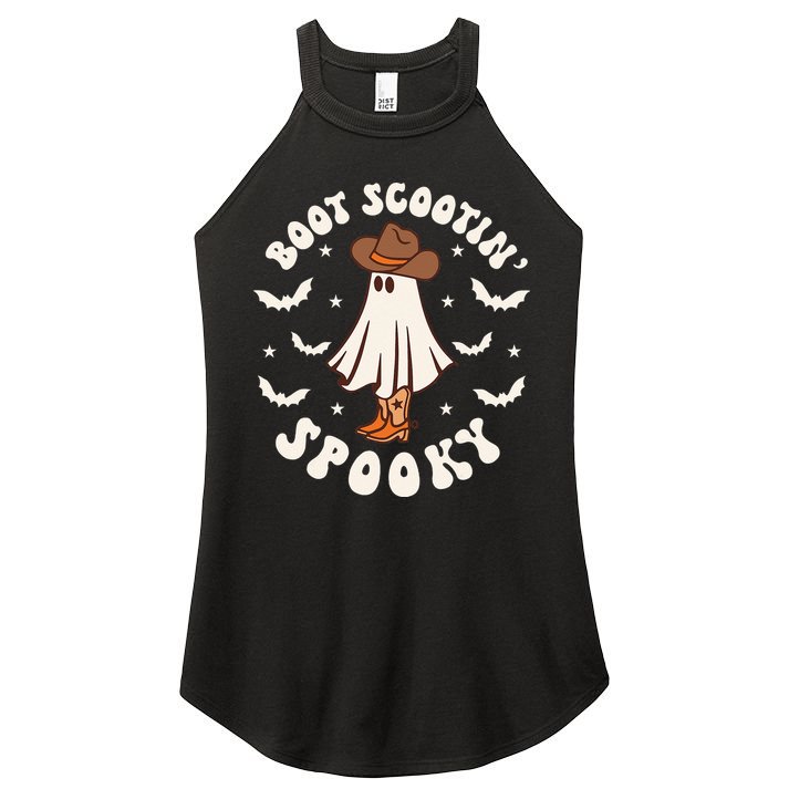 Retro Western Halloween Cute Ghost Funny Boot Scootin Spooky Women's Perfect Tri Rocker Tank