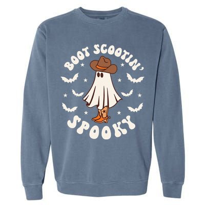 Retro Western Halloween Cute Ghost Funny Boot Scootin Spooky Garment-Dyed Sweatshirt