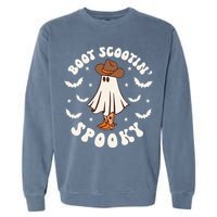 Retro Western Halloween Cute Ghost Funny Boot Scootin Spooky Garment-Dyed Sweatshirt