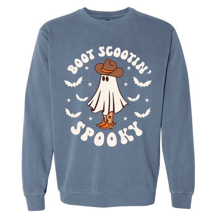 Retro Western Halloween Cute Ghost Funny Boot Scootin Spooky Garment-Dyed Sweatshirt