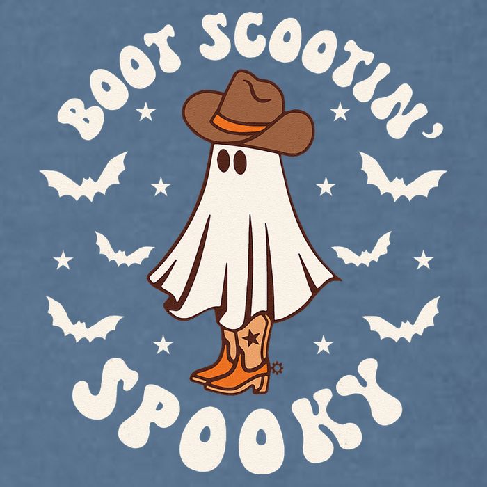 Retro Western Halloween Cute Ghost Funny Boot Scootin Spooky Garment-Dyed Sweatshirt