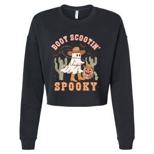 Retro Western Halloween Cowboy Ghost Boot Scootin Spooky Cropped Pullover Crew