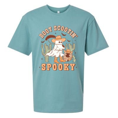 Retro Western Halloween Cowboy Ghost Boot Scootin Spooky Sueded Cloud Jersey T-Shirt