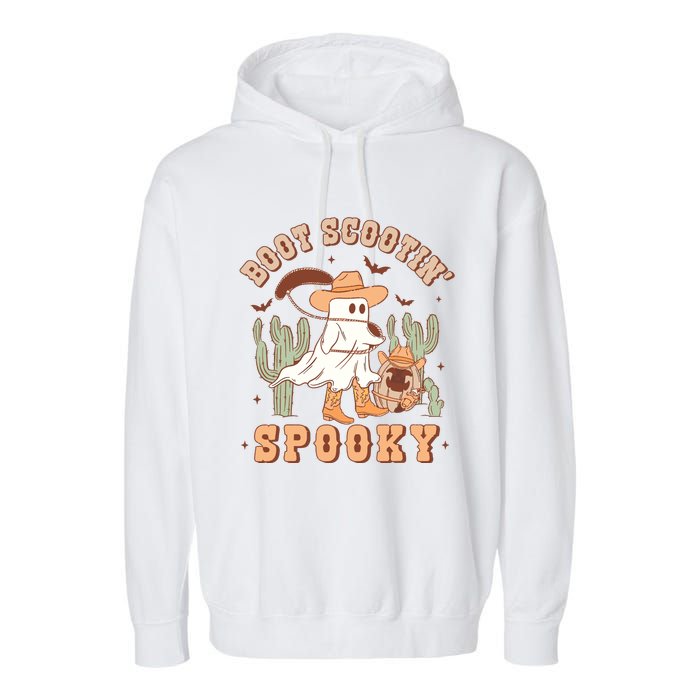 Retro Western Halloween Cowboy Ghost Boot Scootin Spooky Garment-Dyed Fleece Hoodie