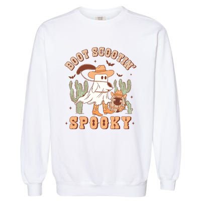 Retro Western Halloween Cowboy Ghost Boot Scootin Spooky Garment-Dyed Sweatshirt