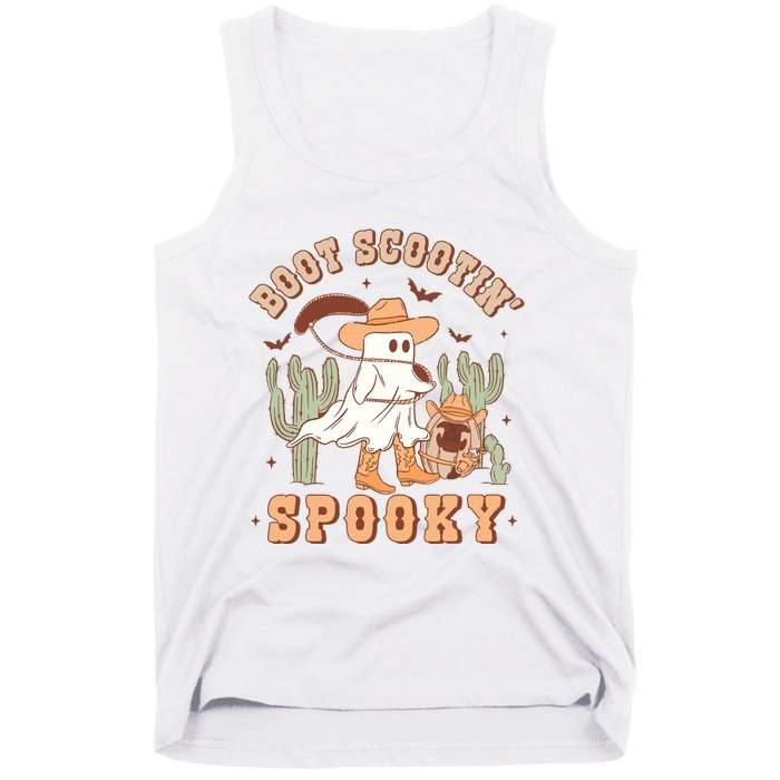 Retro Western Halloween Cowboy Ghost Boot Scootin Spooky Tank Top