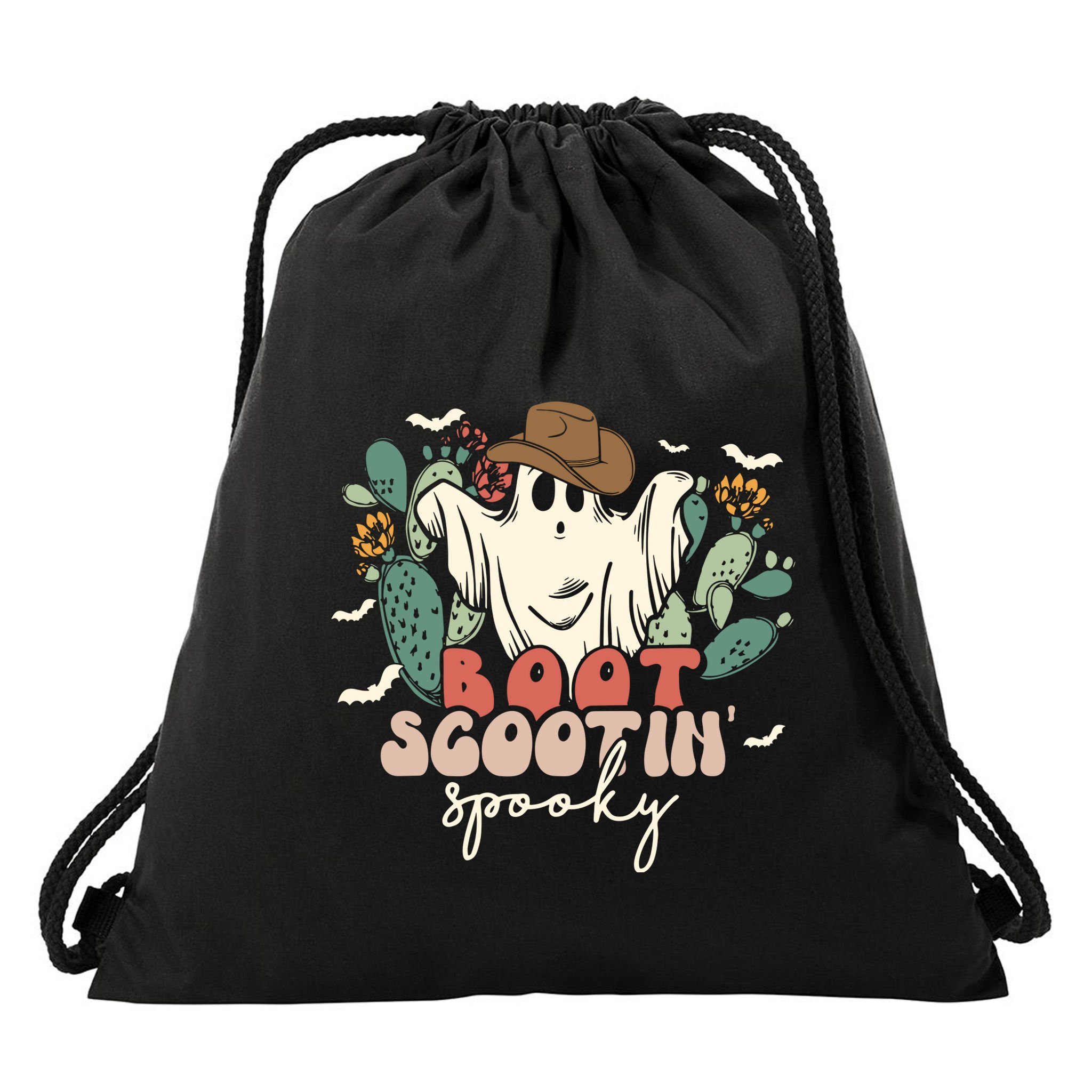 Retro Western Halloween Cowboy Ghost Boot Scootin Spooky Gift Drawstring Bag