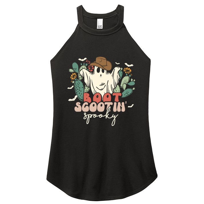Retro Western Halloween Cowboy Ghost Boot Scootin Spooky Gift Women's Perfect Tri Rocker Tank
