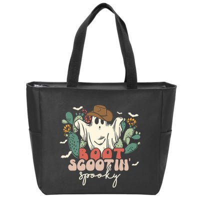 Retro Western Halloween Cowboy Ghost Boot Scootin Spooky Gift Zip Tote Bag