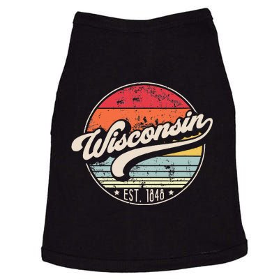 Retro Wisconsin Home State Wi Cool 70s Style Sunset Doggie Tank