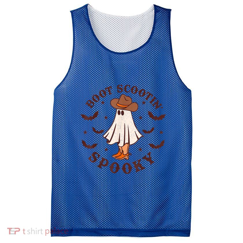 Retro Western Halloween Cute Ghost Funny Boot Scootin Spooky Gift Mesh Reversible Basketball Jersey Tank