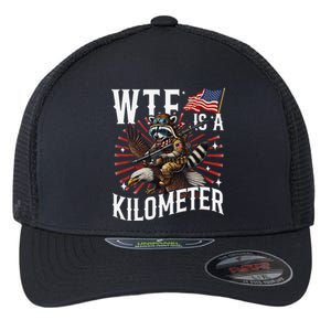 Retro Wtf Is A Kilometer Raccoon Eagle Flexfit Unipanel Trucker Cap