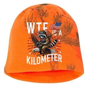 Retro Wtf Is A Kilometer Raccoon Eagle Kati - Camo Knit Beanie