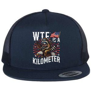 Retro Wtf Is A Kilometer Raccoon Eagle Flat Bill Trucker Hat