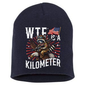 Retro Wtf Is A Kilometer Raccoon Eagle Short Acrylic Beanie