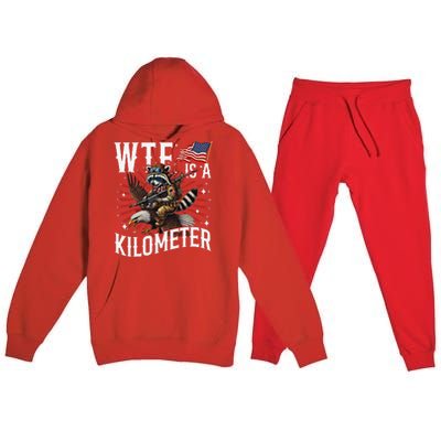 Retro Wtf Is A Kilometer Raccoon Eagle Premium Hooded Sweatsuit Set