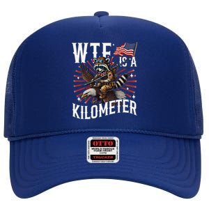 Retro Wtf Is A Kilometer Raccoon Eagle High Crown Mesh Back Trucker Hat