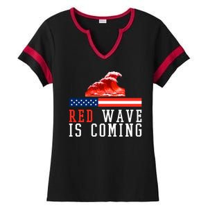 Red Wave Is Coming American Flag Conservative Ladies Halftime Notch Neck Tee