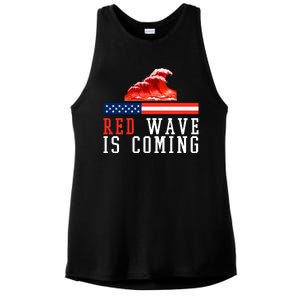 Red Wave Is Coming American Flag Conservative Ladies PosiCharge Tri-Blend Wicking Tank