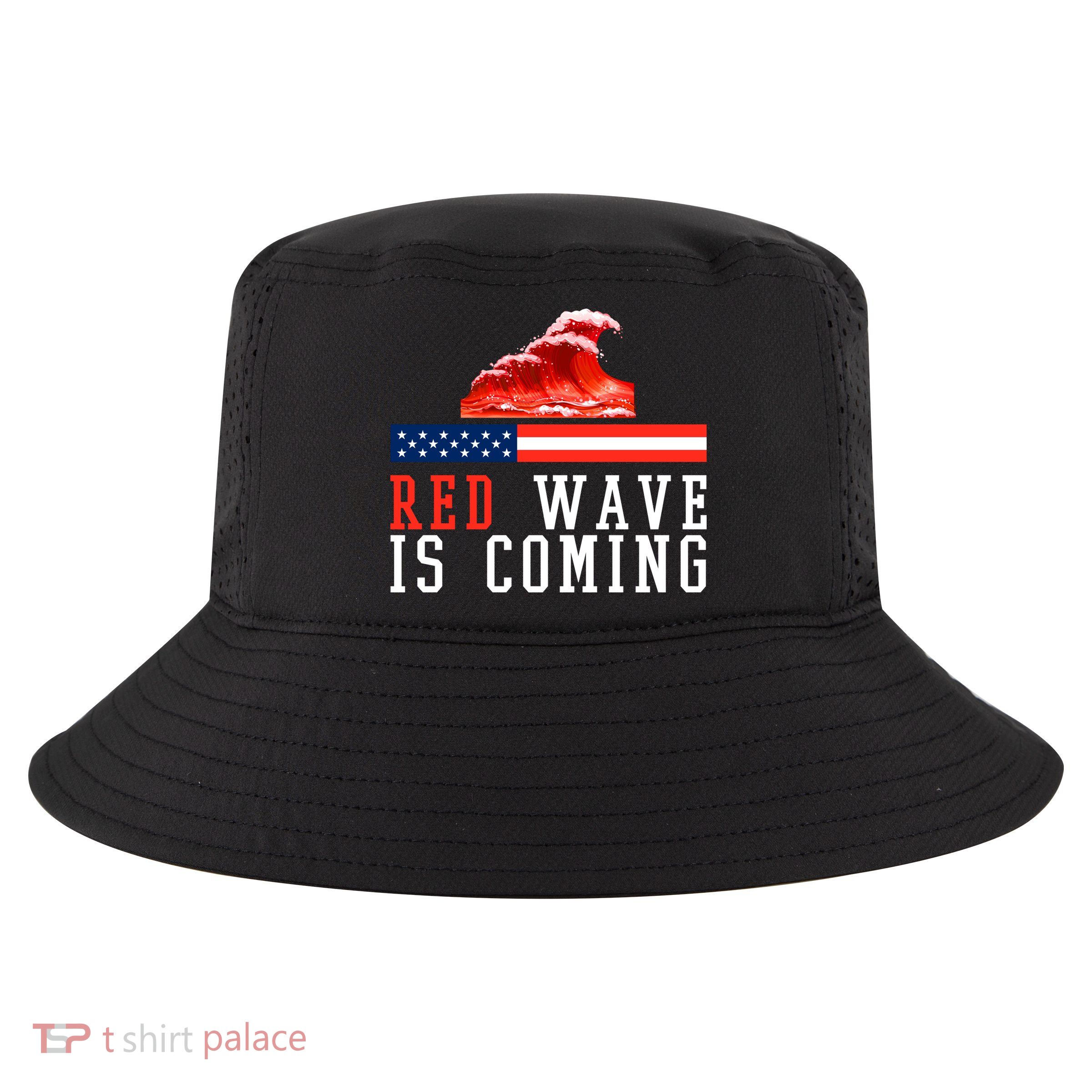 Red Wave Is Coming American Flag Conservative Cool Comfort Performance Bucket Hat