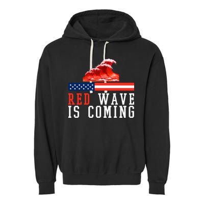 Red Wave Is Coming American Flag Conservative Garment-Dyed Fleece Hoodie