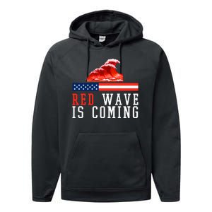 Red Wave Is Coming American Flag Conservative Performance Fleece Hoodie