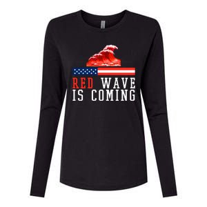 Red Wave Is Coming American Flag Conservative Womens Cotton Relaxed Long Sleeve T-Shirt