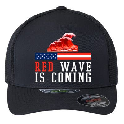 Red Wave Is Coming American Flag Conservative Flexfit Unipanel Trucker Cap