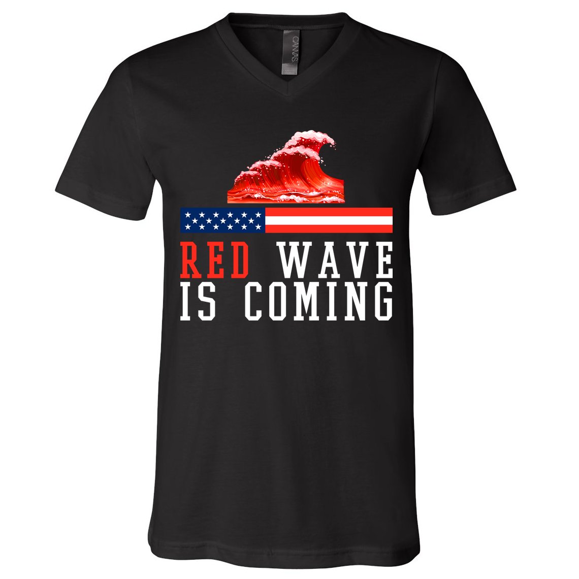 Red Wave Is Coming American Flag Conservative V-Neck T-Shirt