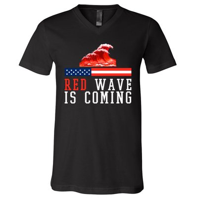 Red Wave Is Coming American Flag Conservative V-Neck T-Shirt