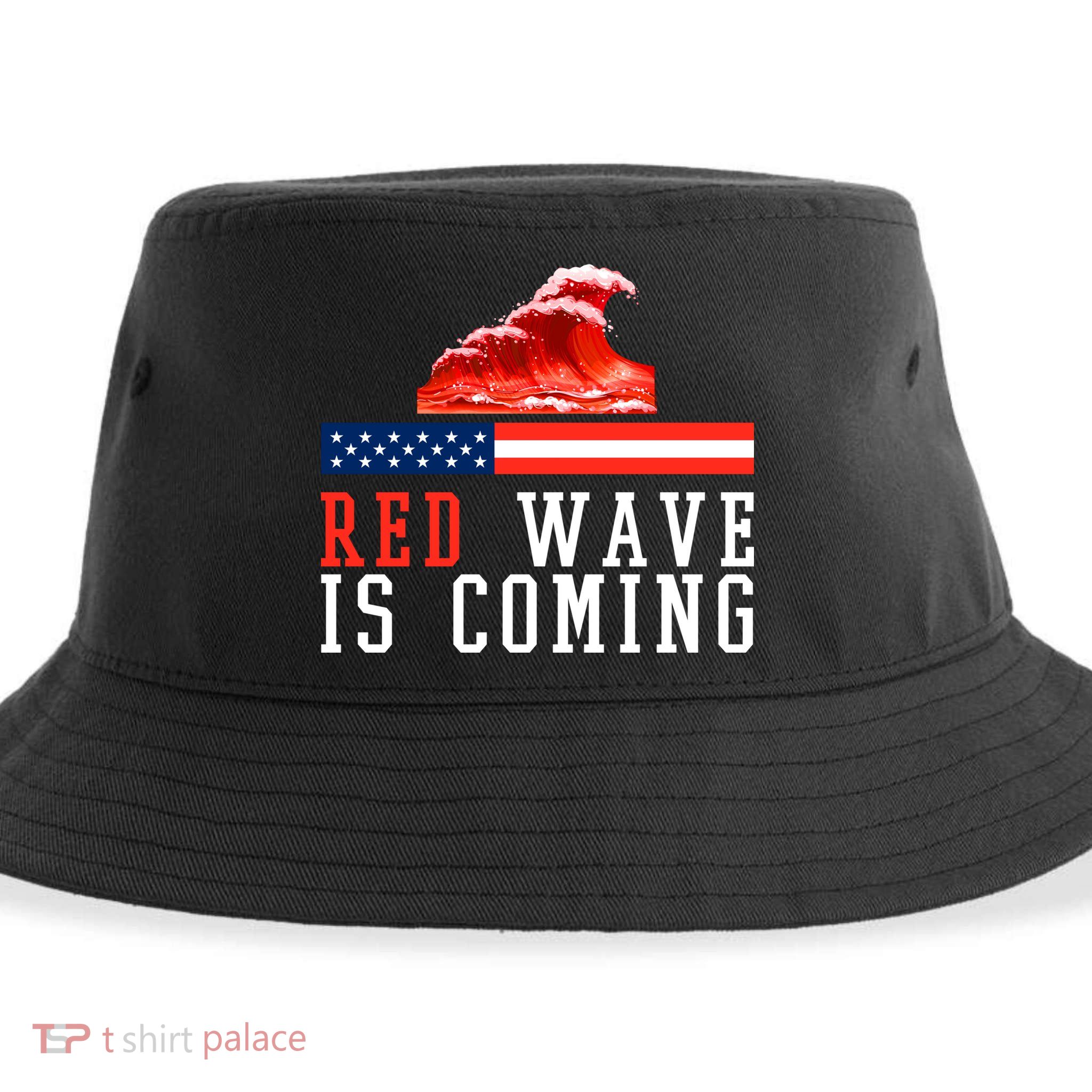 Red Wave Is Coming American Flag Conservative Sustainable Bucket Hat