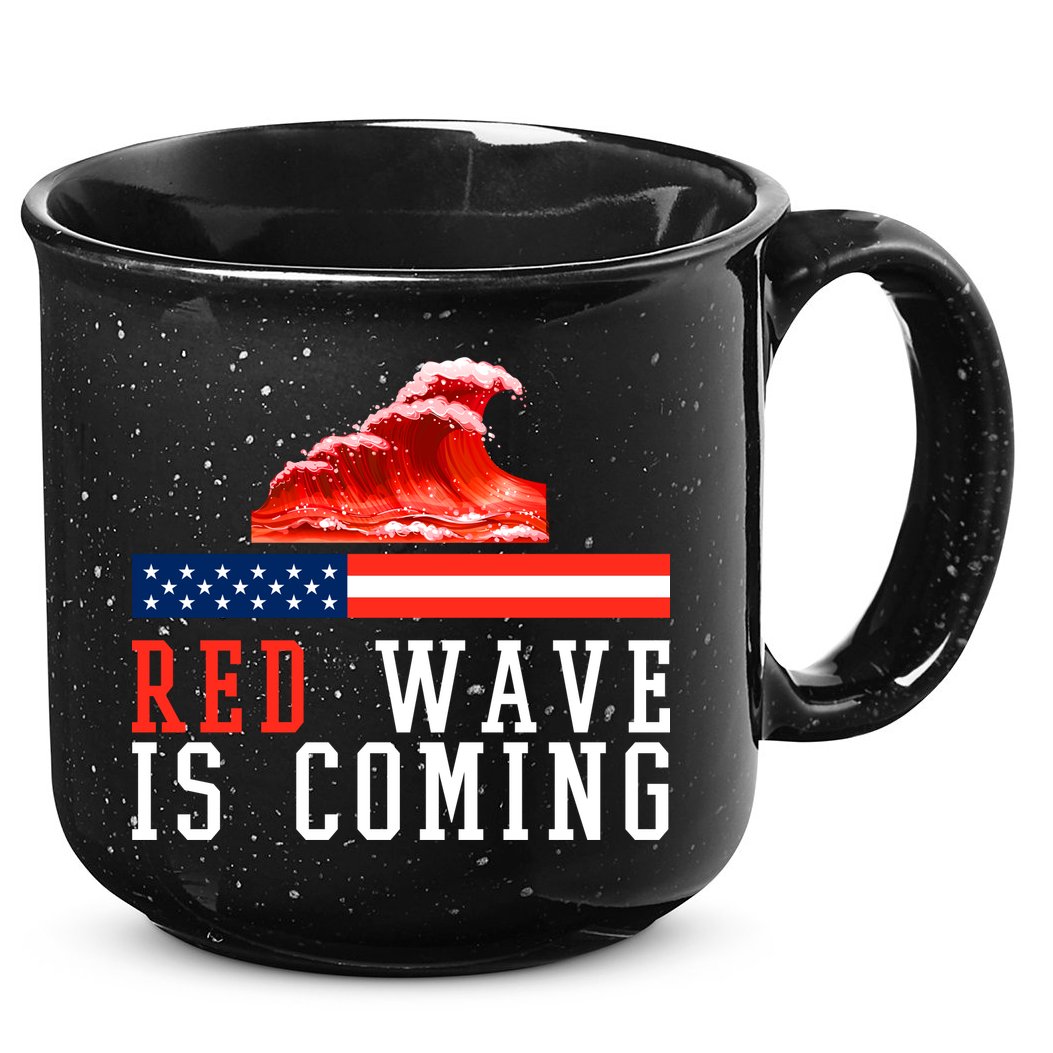 Red Wave Is Coming American Flag Conservative 15oz Campfire Ceramic Mug