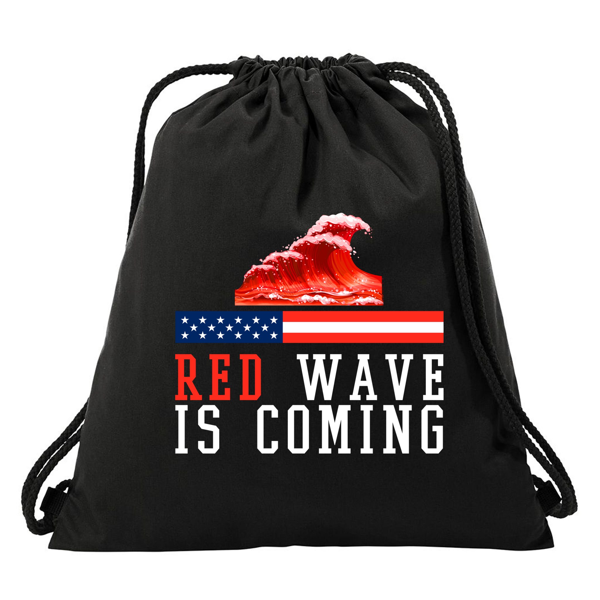 Red Wave Is Coming American Flag Conservative Drawstring Bag