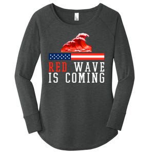 Red Wave Is Coming American Flag Conservative Women's Perfect Tri Tunic Long Sleeve Shirt