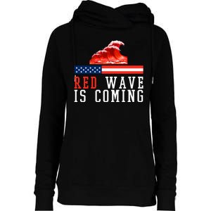 Red Wave Is Coming American Flag Conservative Womens Funnel Neck Pullover Hood