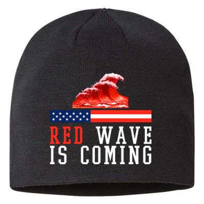 Red Wave Is Coming American Flag Conservative Sustainable Beanie