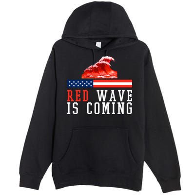Red Wave Is Coming American Flag Conservative Premium Pullover Hoodie