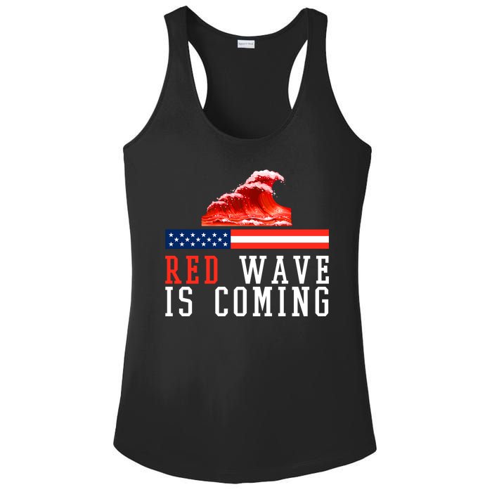 Red Wave Is Coming American Flag Conservative Ladies PosiCharge Competitor Racerback Tank