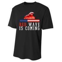 Red Wave Is Coming American Flag Conservative Performance Sprint T-Shirt