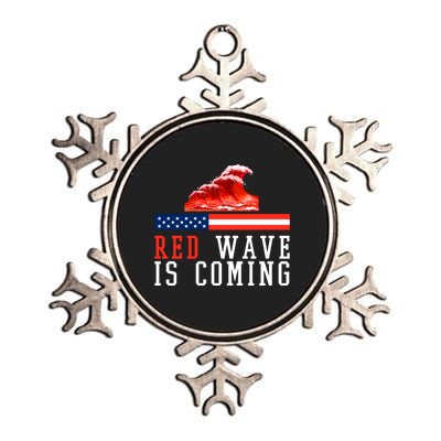 Red Wave Is Coming American Flag Conservative Metallic Star Ornament