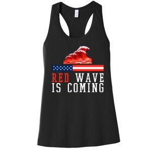 Red Wave Is Coming American Flag Conservative Women's Racerback Tank