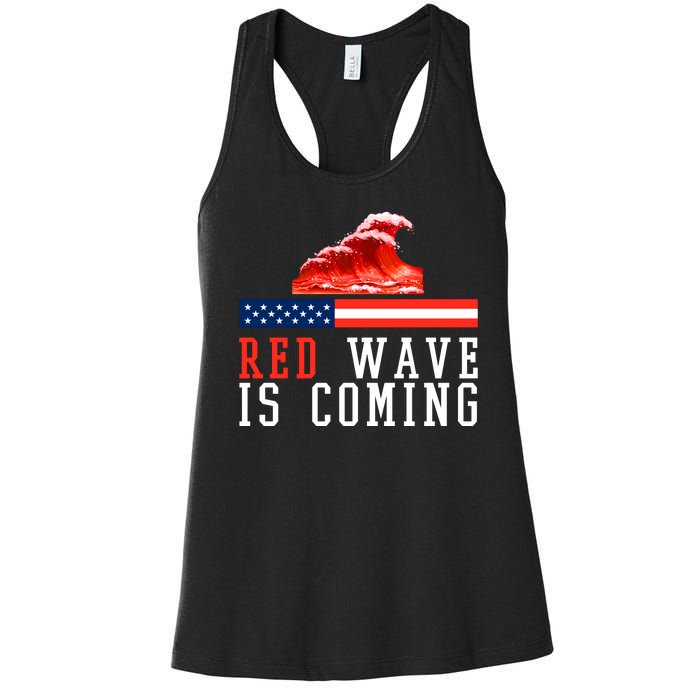 Red Wave Is Coming American Flag Conservative Women's Racerback Tank