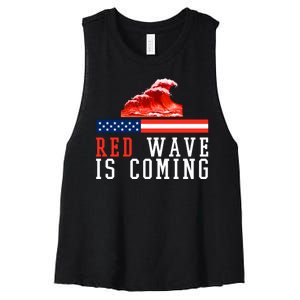 Red Wave Is Coming American Flag Conservative Women's Racerback Cropped Tank