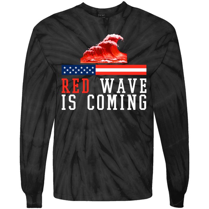 Red Wave Is Coming American Flag Conservative Tie-Dye Long Sleeve Shirt