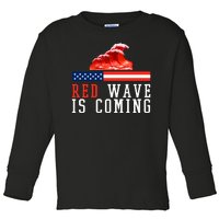 Red Wave Is Coming American Flag Conservative Toddler Long Sleeve Shirt