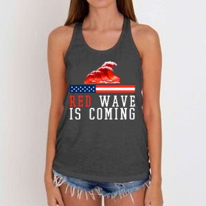 Red Wave Is Coming American Flag Conservative Women's Knotted Racerback Tank