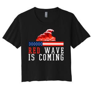 Red Wave Is Coming American Flag Conservative Women's Crop Top Tee