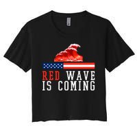 Red Wave Is Coming American Flag Conservative Women's Crop Top Tee