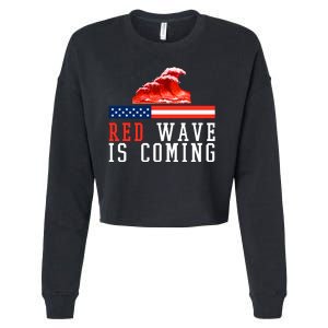 Red Wave Is Coming American Flag Conservative Cropped Pullover Crew