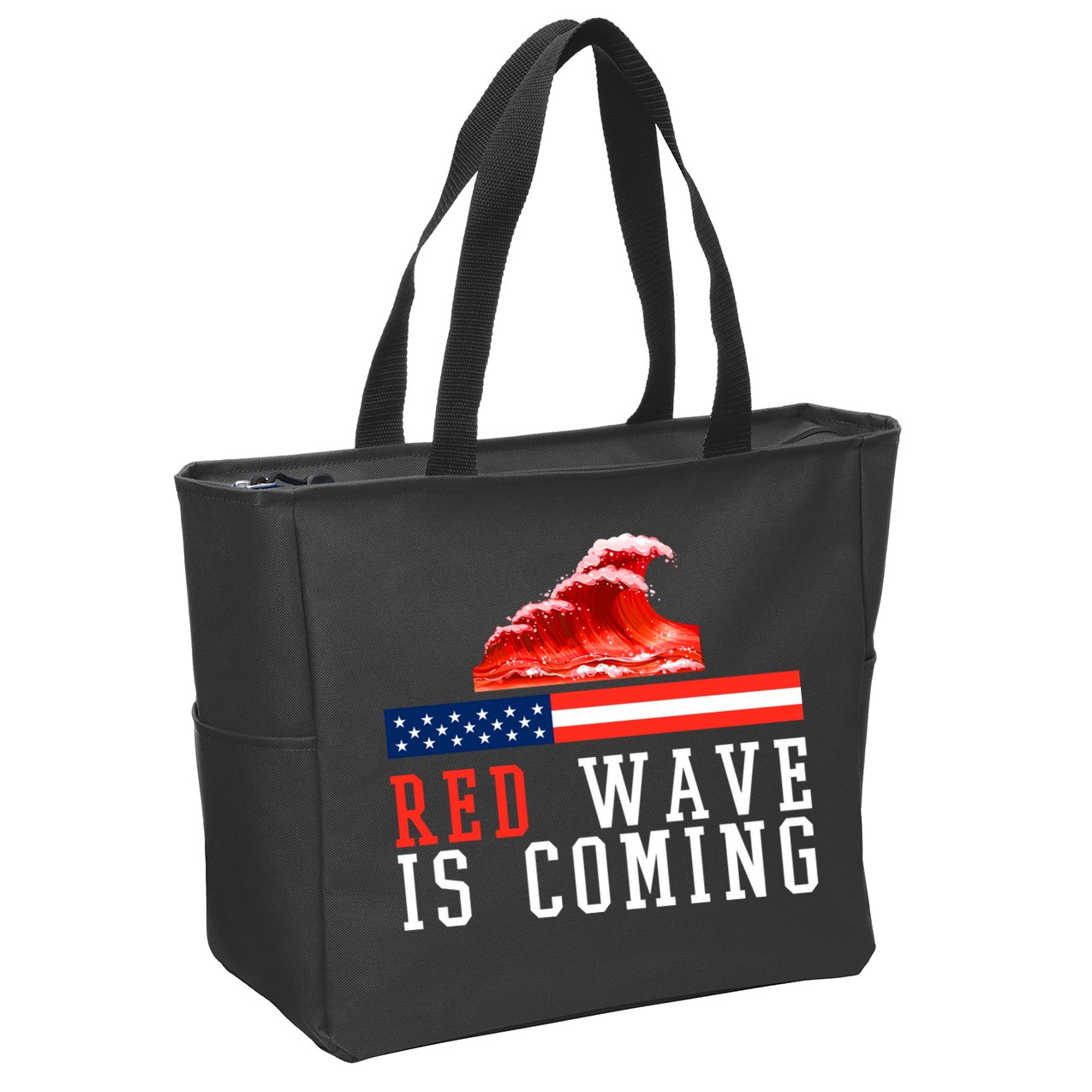 Red Wave Is Coming American Flag Conservative Zip Tote Bag